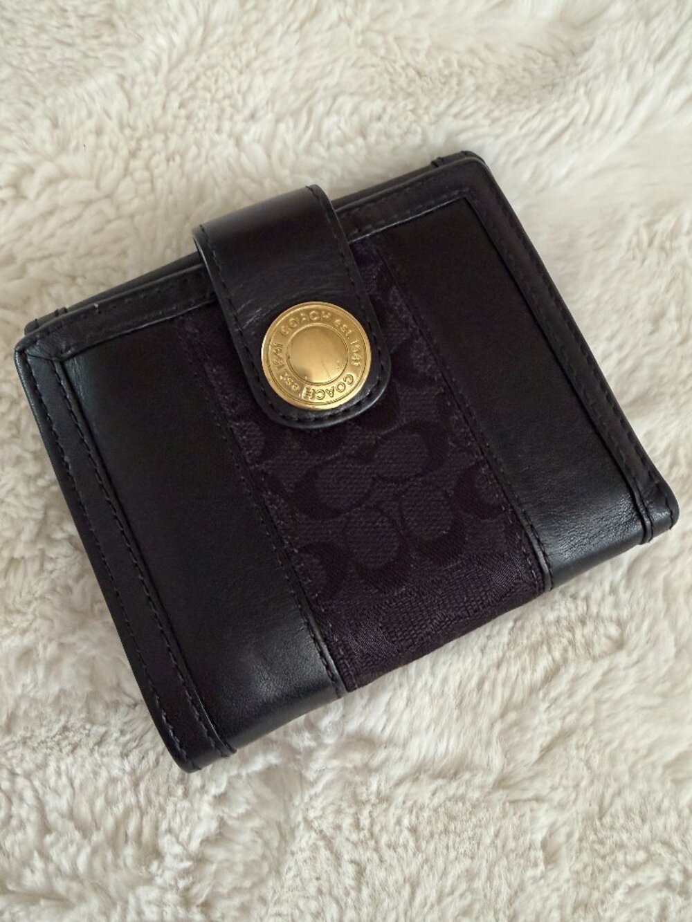 COACH Black Signature Jacquard Monogram Bifold Leather Wallet